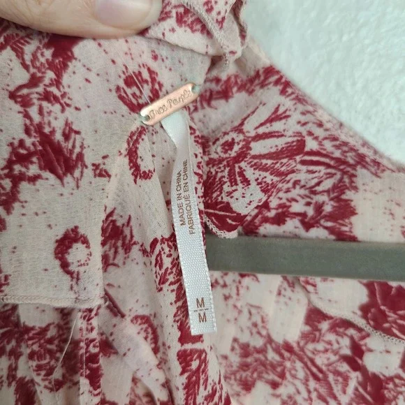 Free People These Dreams Dress Womens Medium Red White‎ Floral Mini Ruffle Trim - Picture 6 of 9